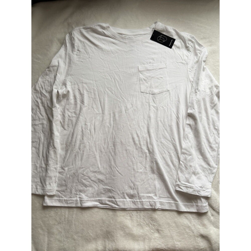 Original Use Men’s White Cotton Knit Crew Neck Long Sleeve Pocket T-Shirt L